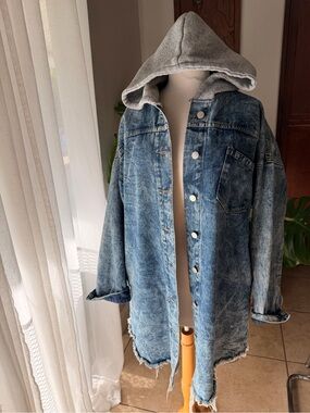 Thrill Jeans Hooded Denim Jacket XL Oversized Acid Wash Distressed